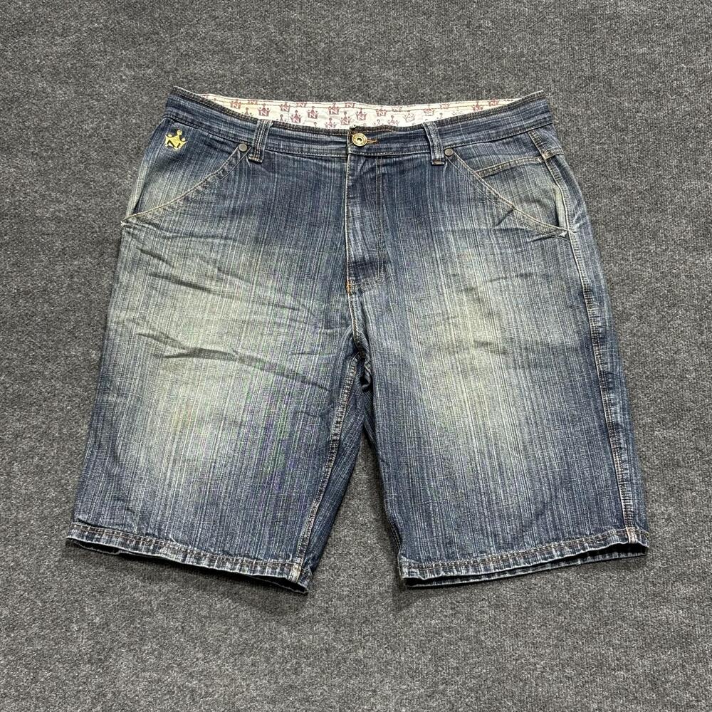Vintage Notorious BIG Short Men 44 Blue Denim Embroidered Hip Hop Jean Baggy Y2K